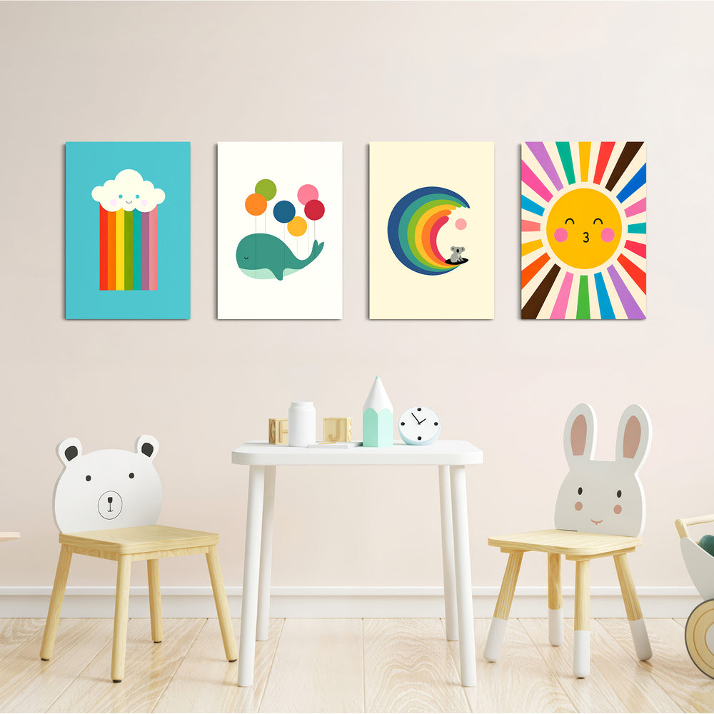 Rainbow Sky Friends 4 Pieces Kids Metal Wall Art.