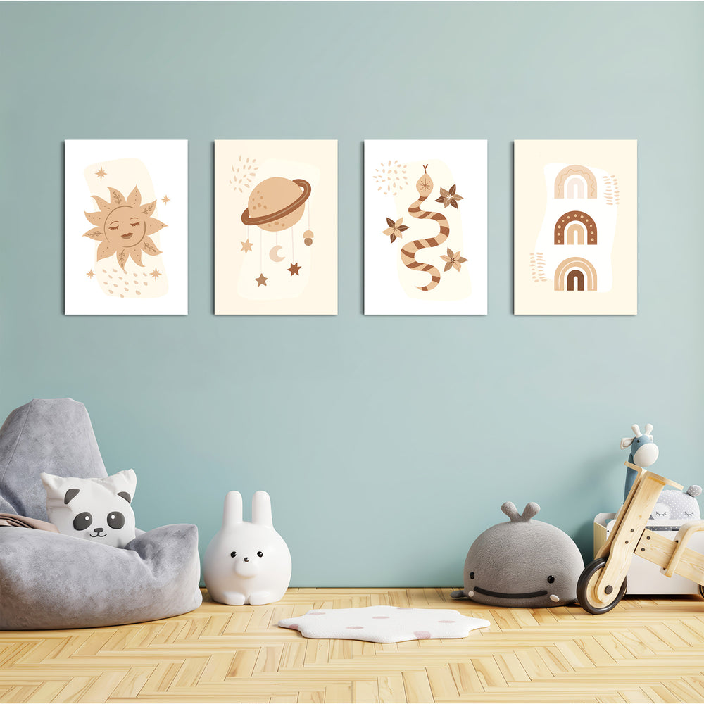 Boho Celestial Magic 4 Pieces Kids Metal Wall Art.