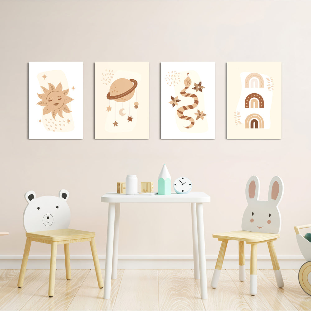 Boho Celestial Magic 4 Pieces Kids Metal Wall Art.