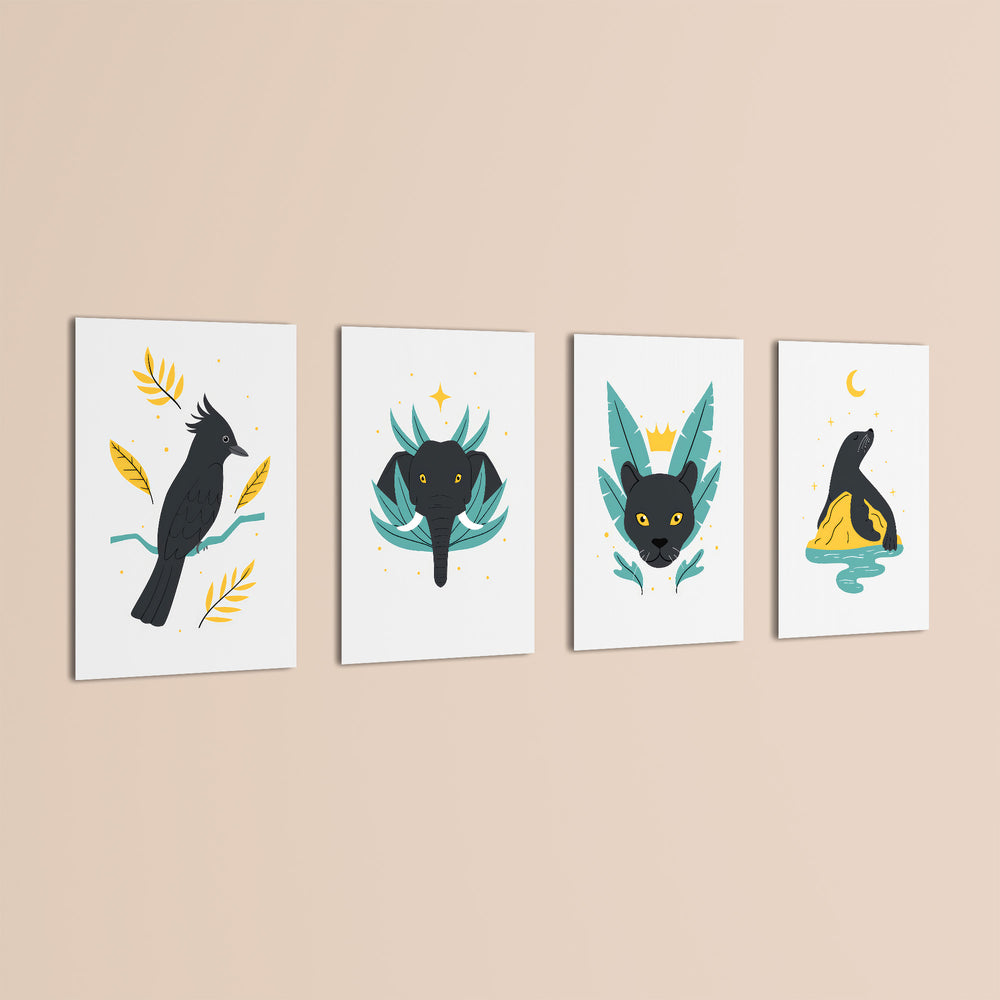 Mystic Night Animals 4 Pieces Kids Metal Wall Art.