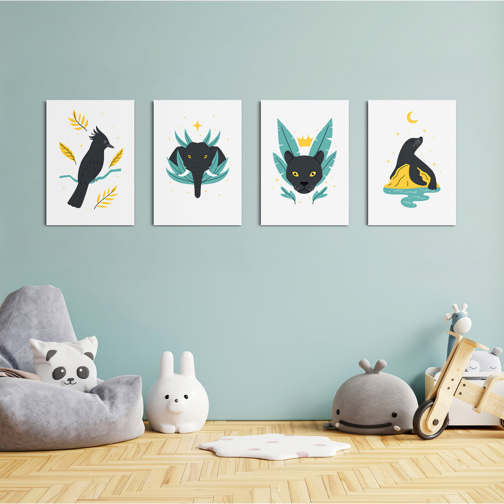 Mystic Night Animals 4 Pieces Kids Metal Wall Art.