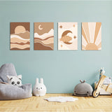 Boho Celestial Sun & Moon 4 Pieces Kids Metal Wall Art.