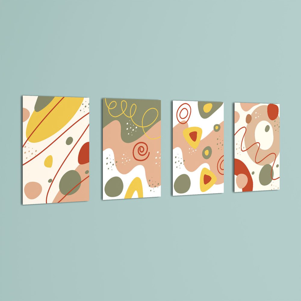 Earthy Abstract Organic Shapes 4 Pieces Kids Metal Wall Art.