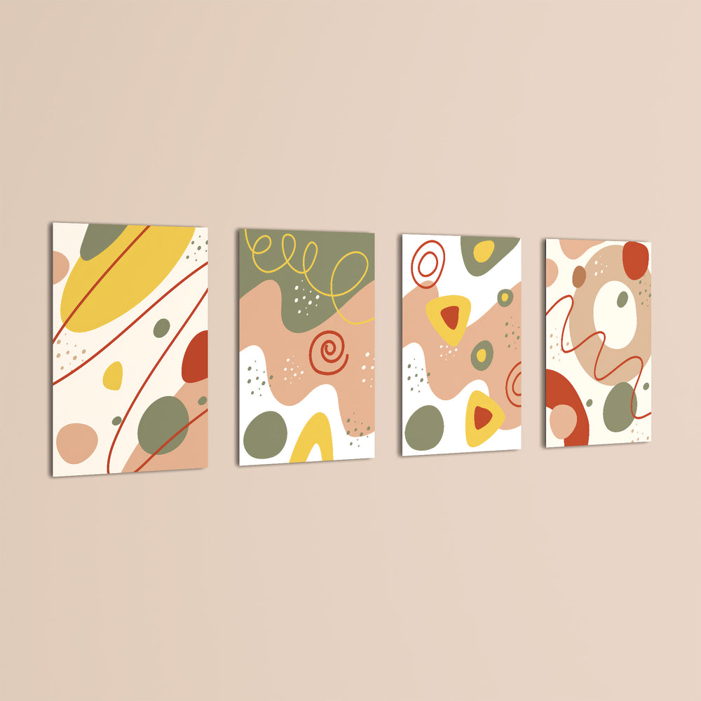 Earthy Abstract Organic Shapes 4 Pieces Kids Metal Wall Art.