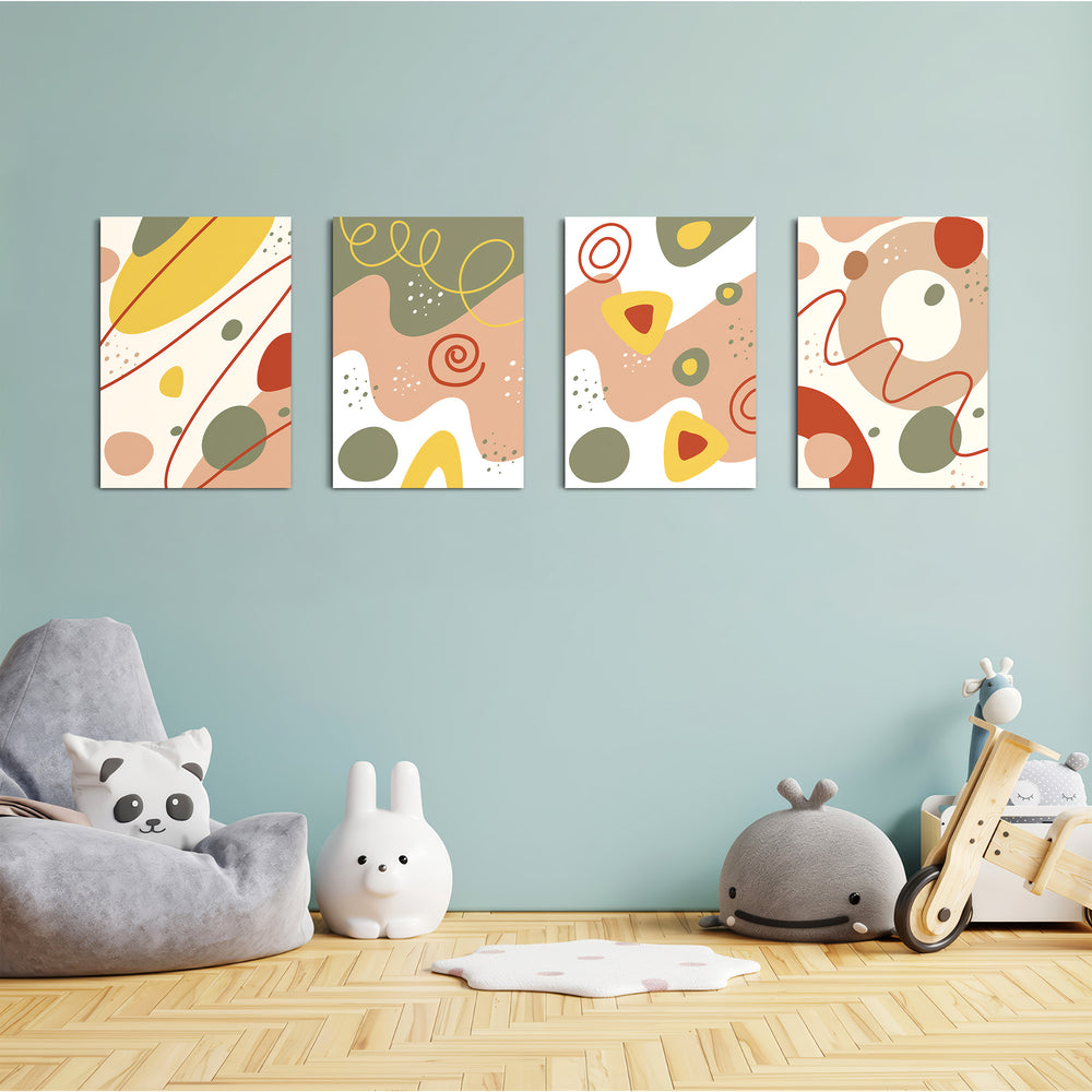 Earthy Abstract Organic Shapes 4 Pieces Kids Metal Wall Art.