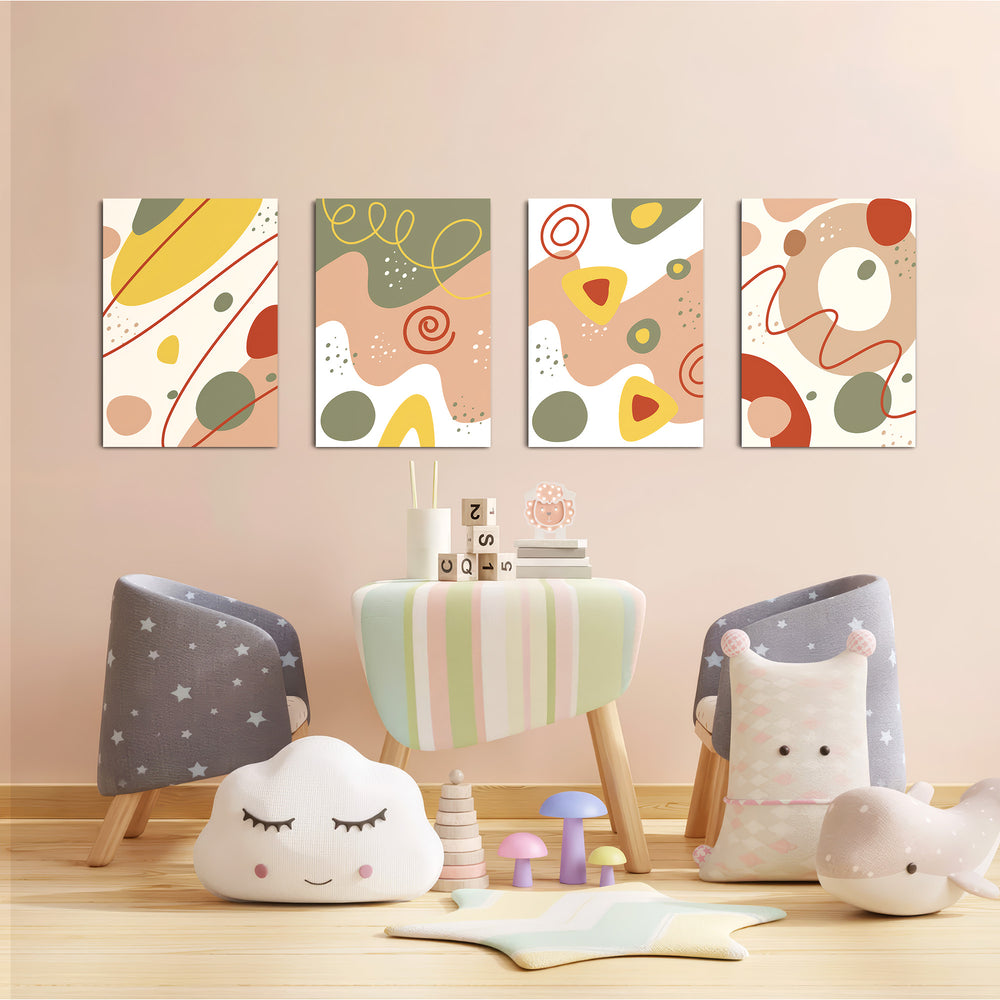 Earthy Abstract Organic Shapes 4 Pieces Kids Metal Wall Art.