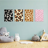 Animal Print Cow Leopard Giraffe 4 Pieces Kids Metal Wall Art.