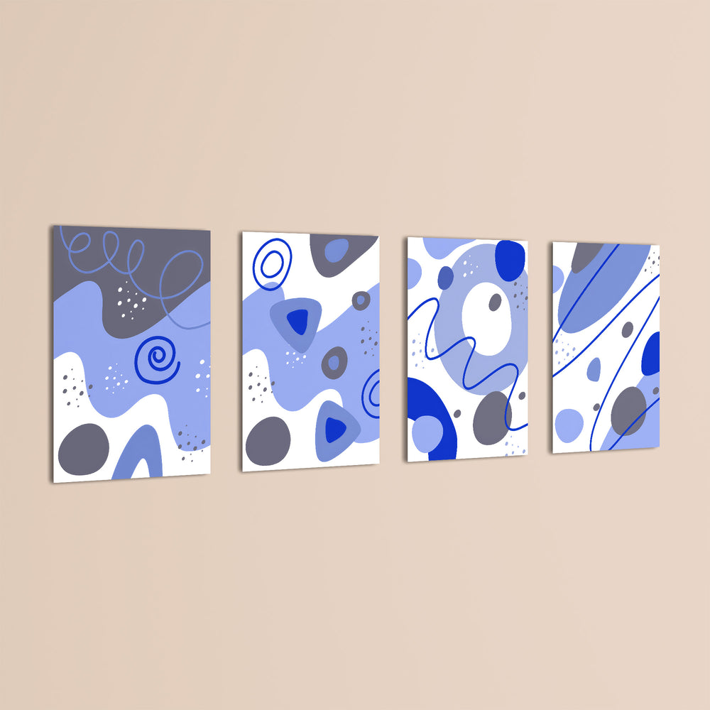 Blue Abstract Organic Shapes 4 Pieces Kids Metal Wall Art.