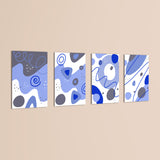 Blue Abstract Organic Shapes 4 Pieces Kids Metal Wall Art.