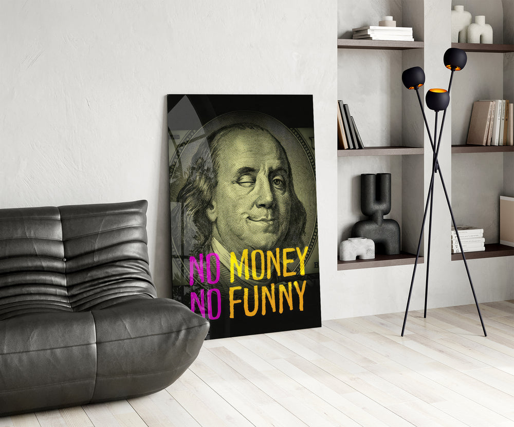 Benjamin Franklin glass print anchoring the wall of a bar or lounge