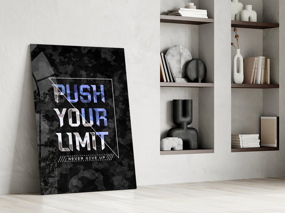 Push Your Limit artwork as a daily reminder above a desk setup