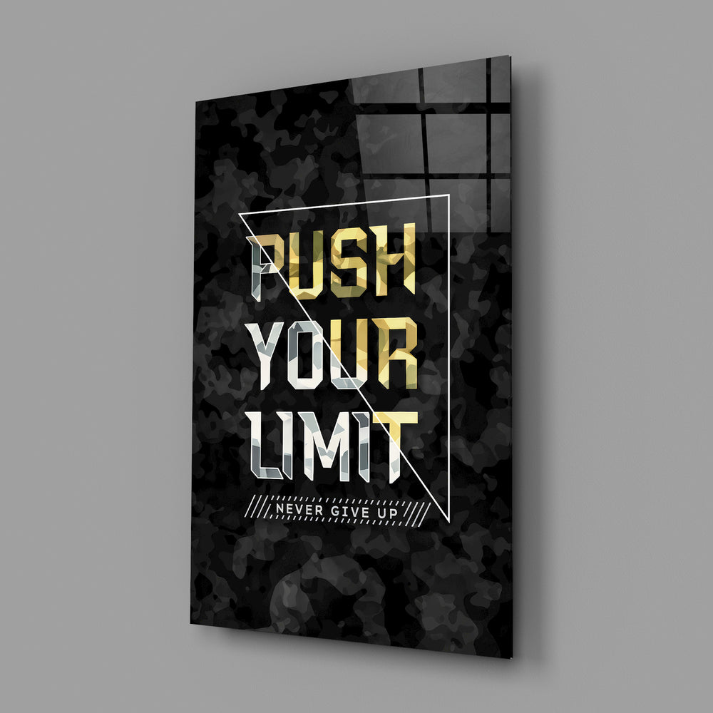 Push Your Limit gold panel above a desk in a private home studio