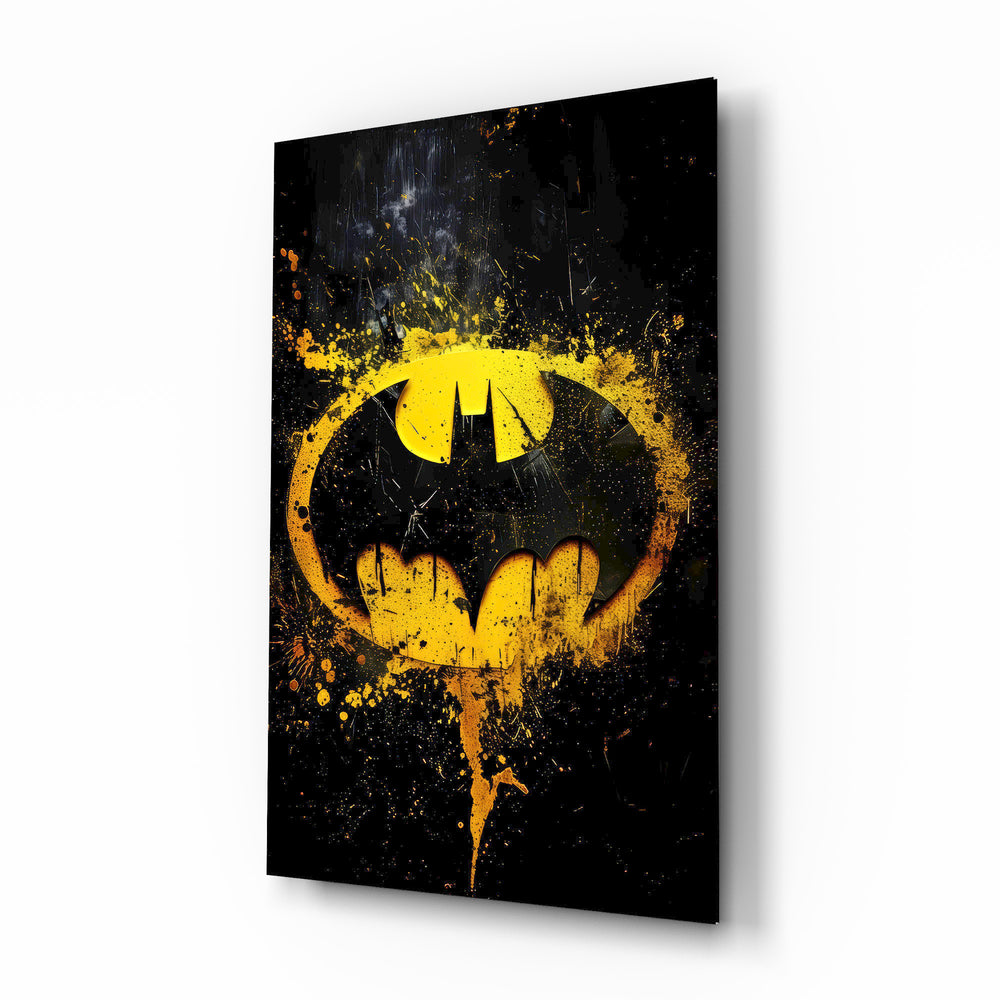 Batman Splash logo glass wall art in a modern gaming room