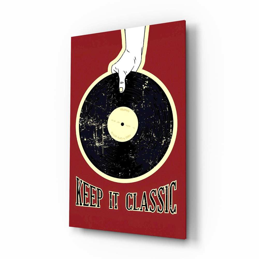Keep It Classic vinyl glass wall art in a modern listening room