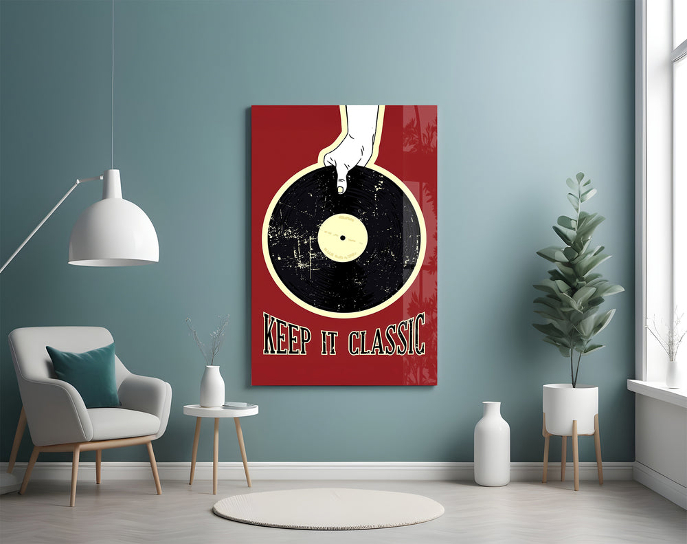 Keep It Classic artwork styled above a turntable setup