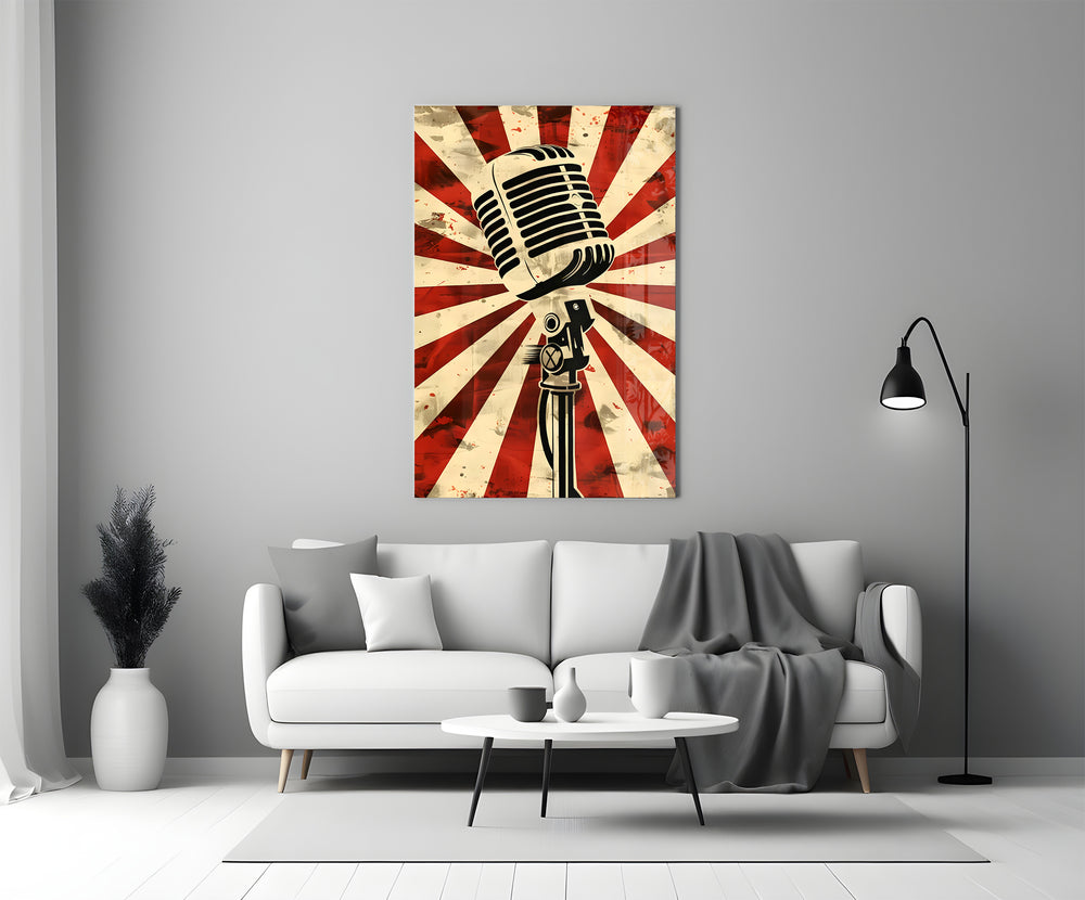 Broadcast microphone glass print bringing retro edge to a teen's bedroom