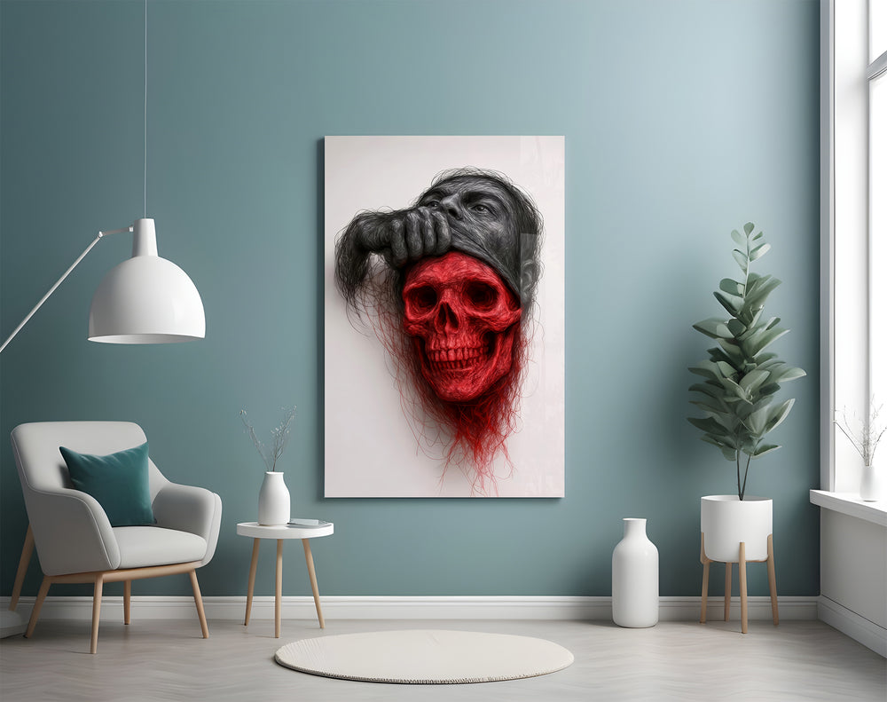 Surrealist mortality artwork styled in a gaming room