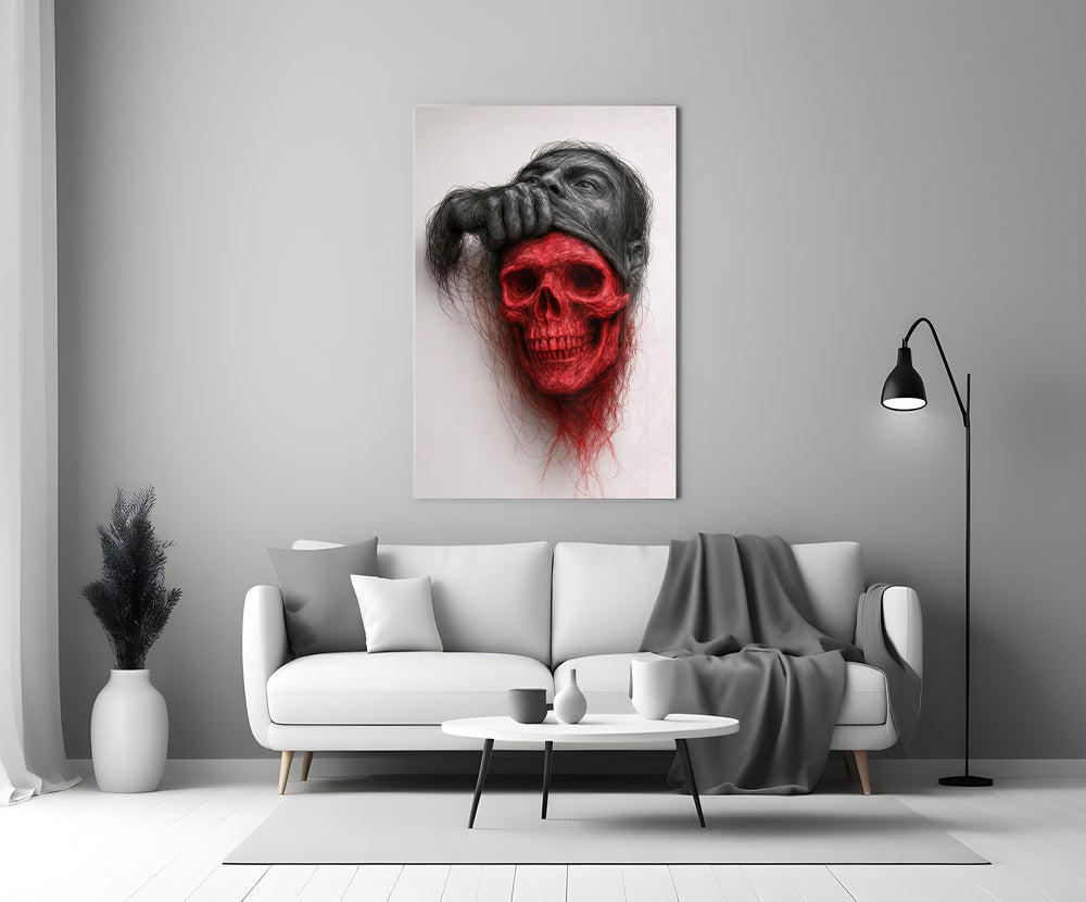 Ethereal Skull glass print bringing dark-art edge to a tattoo studio