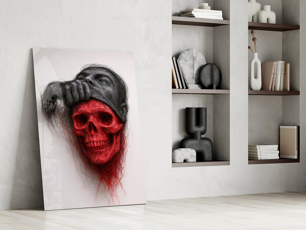 Ethereal Skull artwork above a desk in a contemporary office