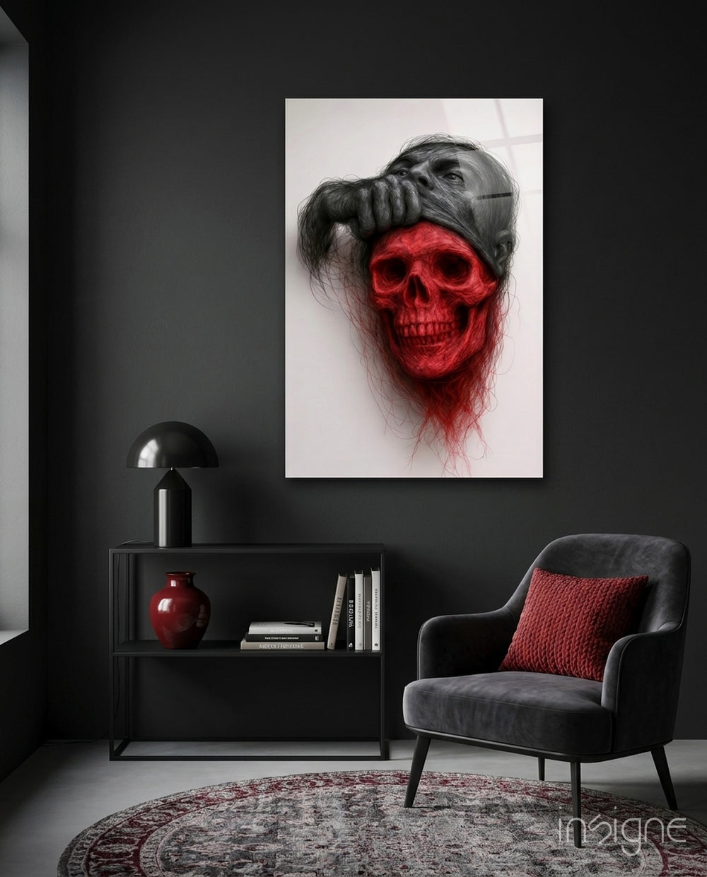 Ethereal Skull Glass Wall Art - Lifestyle preview in a designer interior