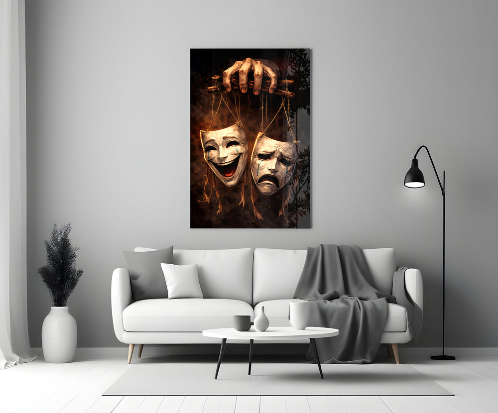 Tragedy and Comedy glass print bringing classical edge to a teen's bedroom