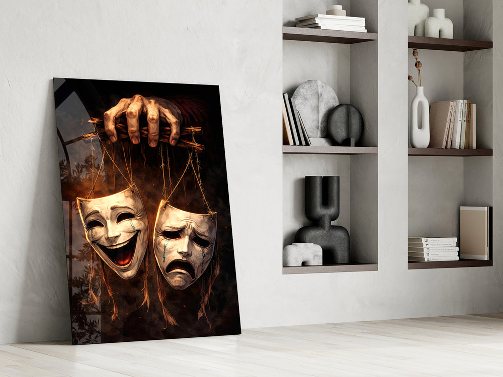 Theater masks artwork in a performing-arts studio interior
