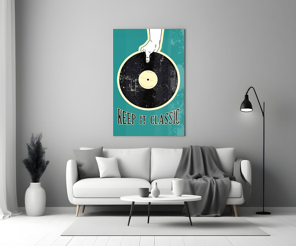 Retro vinyl glass print bringing analog calm to a teen's bedroom