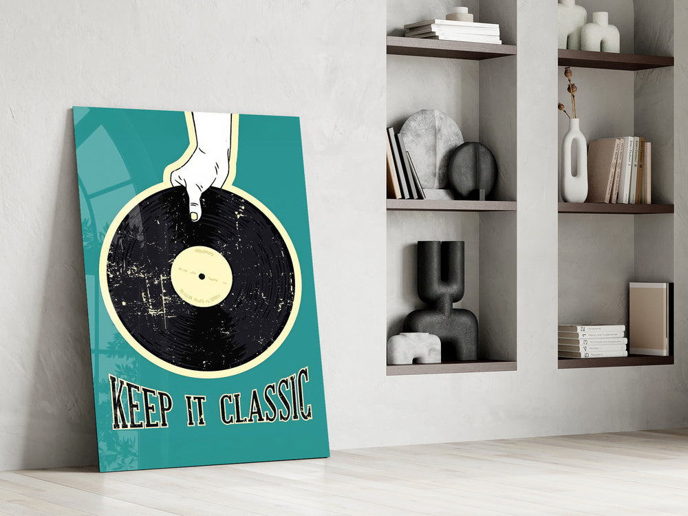 Keep It Classic teal artwork in a contemporary record store interior