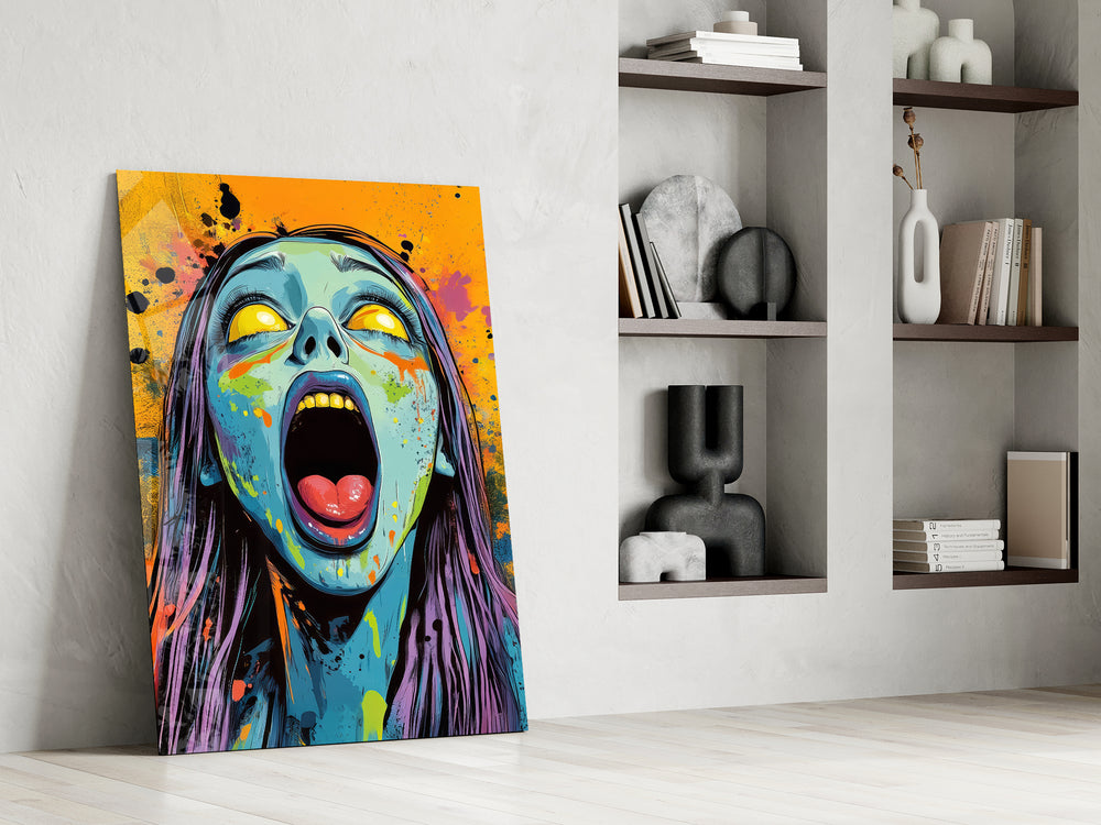 Living Dead artwork above a console in a man-cave lounge