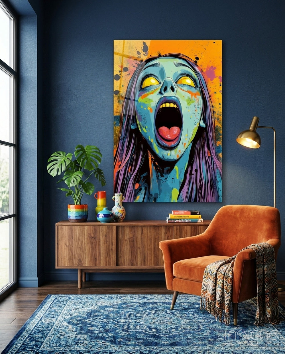 Scream of the Living Dead Glass Wall Art - Lifestyle preview in a designer interior