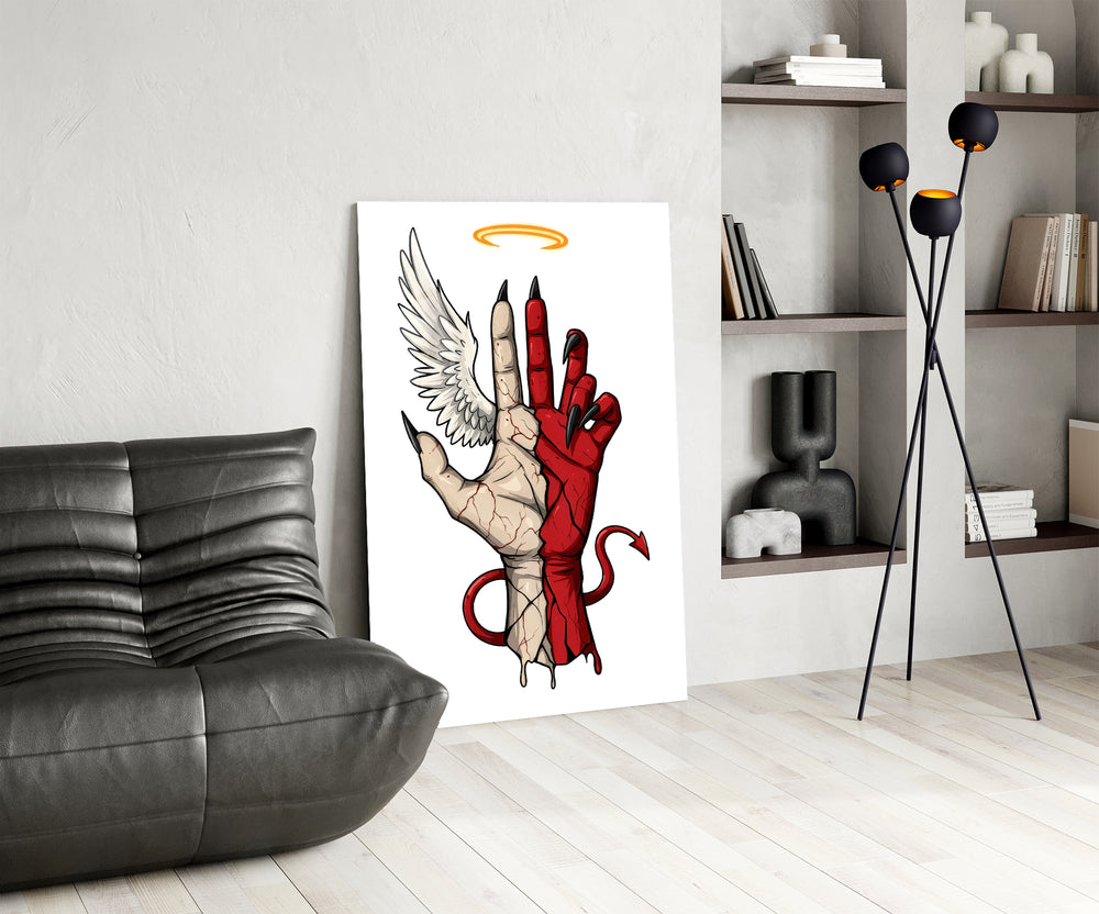 Divine Devil panel against a clean white-painted accent wall