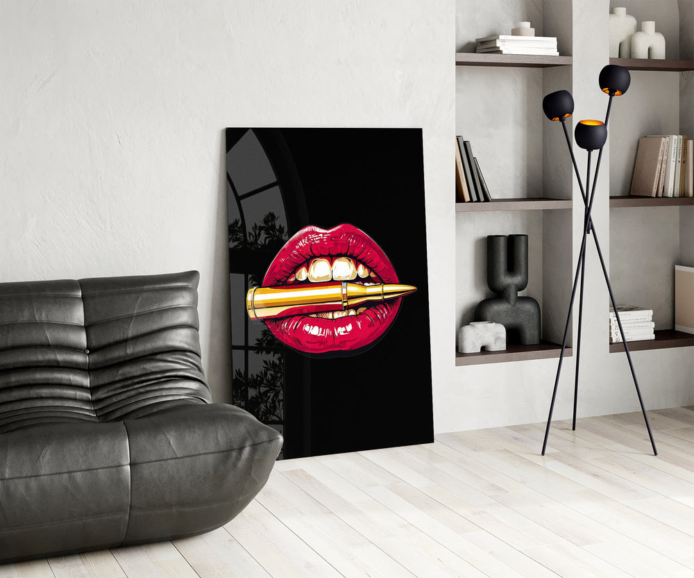 Lip Bullet panel against a moody dark-painted accent wall