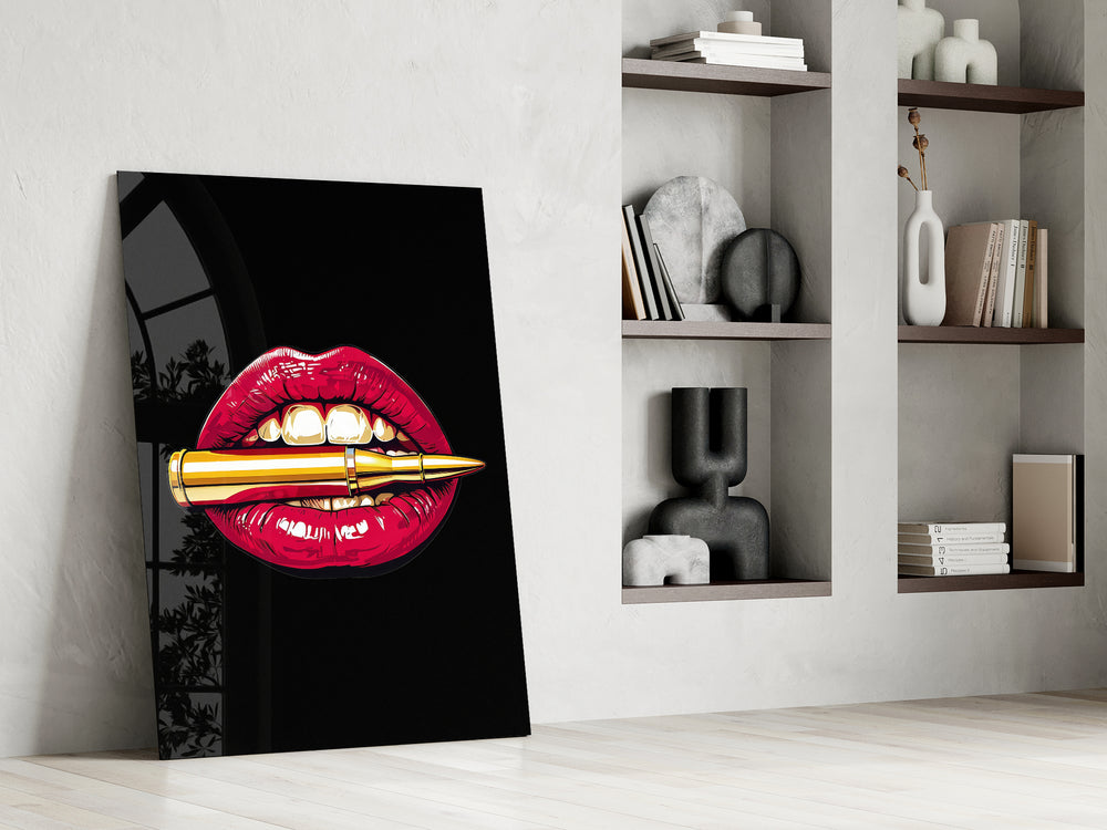 Pop lips artwork in a teen's bedroom with low light