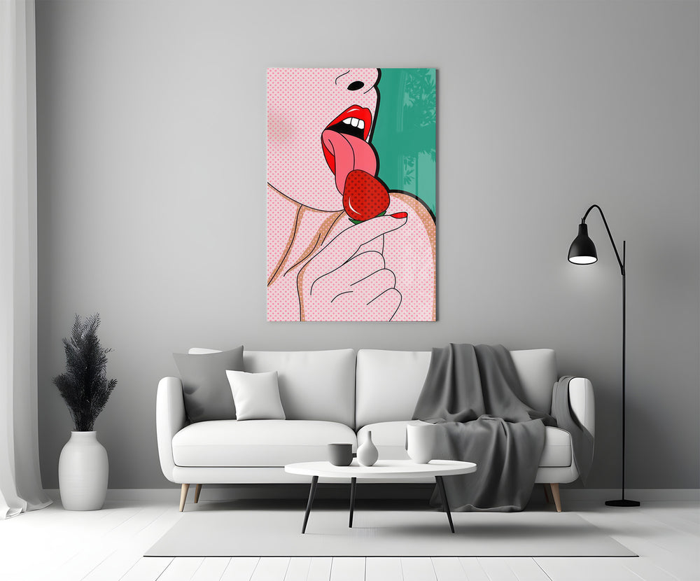 Comic-style glass print bringing pop edge to a teen's bedroom