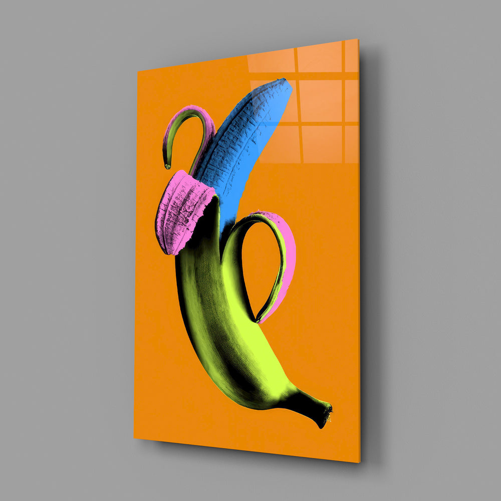 Pop Banana on Orange Glass Wall Art
