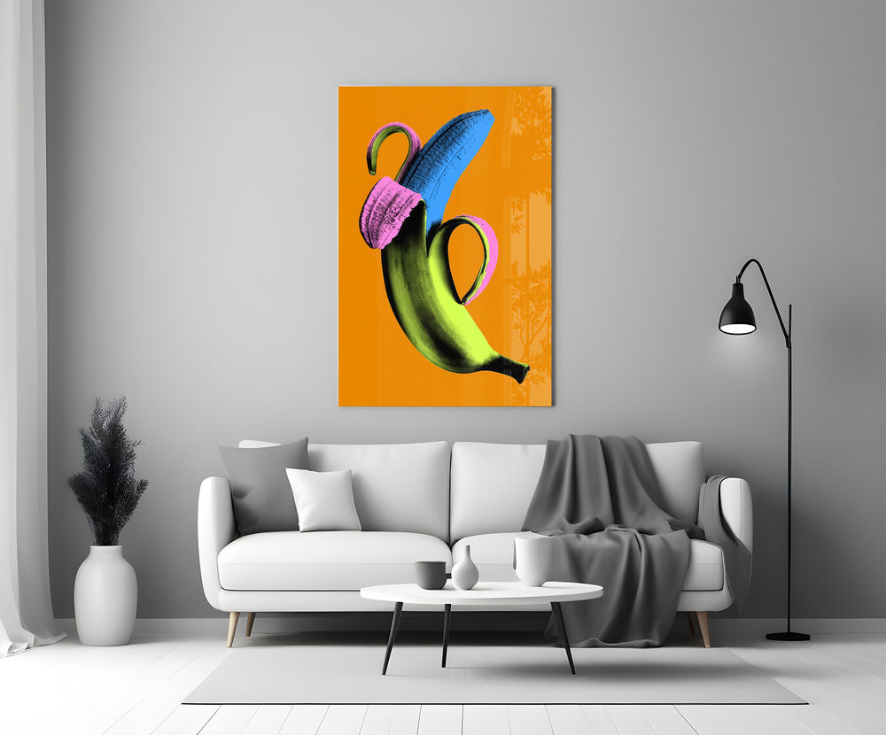Pop Banana on Orange Glass Wall Art