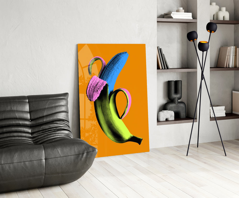 Pop banana panel against a clean white-painted accent wall