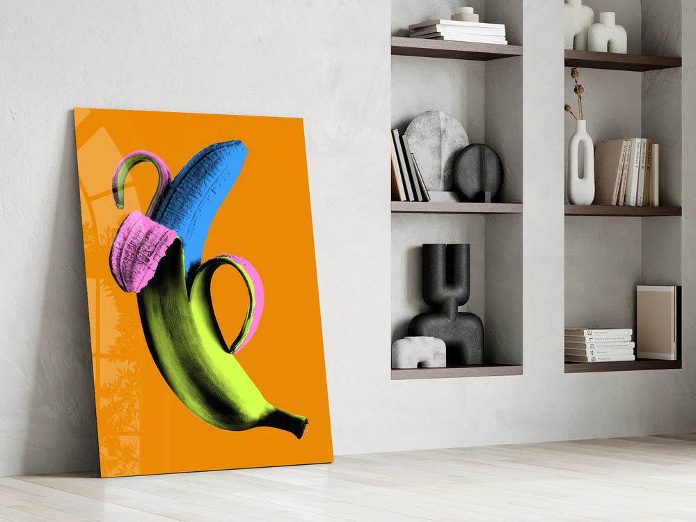 Banana pop artwork in a contemporary café interior