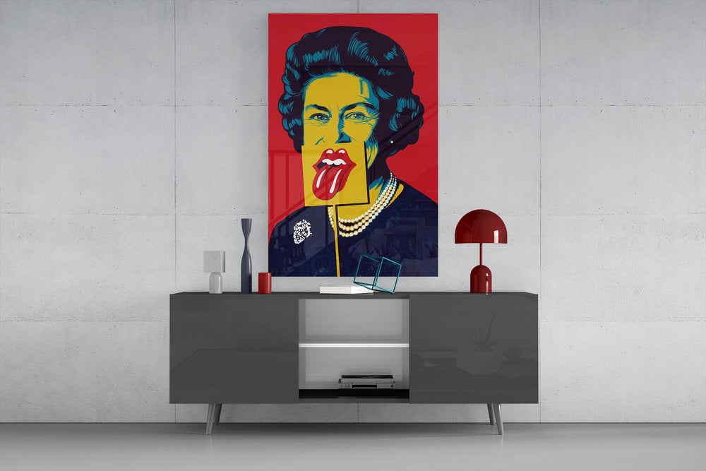 Royal pop glass wall art catching light to reveal its flat-color blocks