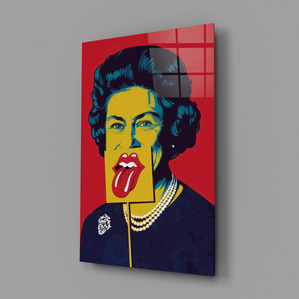 Royal pop-portrait panel anchoring a music lounge wall