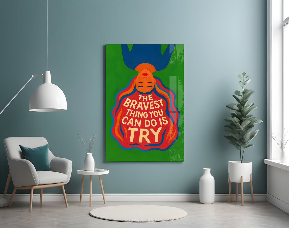 Affirmation artwork styled above a desk in a contemporary office