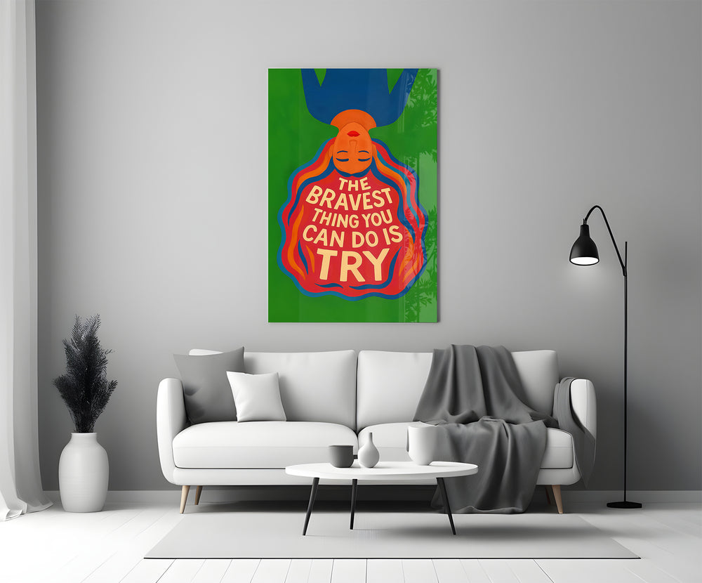 Brave Try glass print bringing calm energy to a teen's bedroom