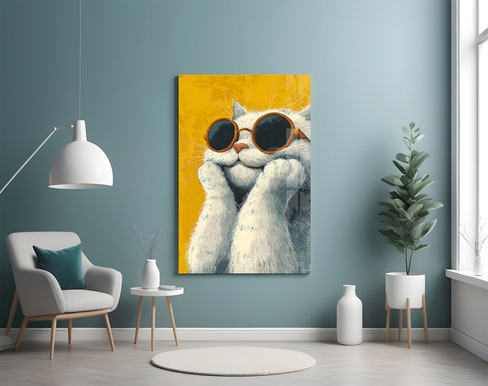 Cool Cat artwork styled in a café or bookshop interior