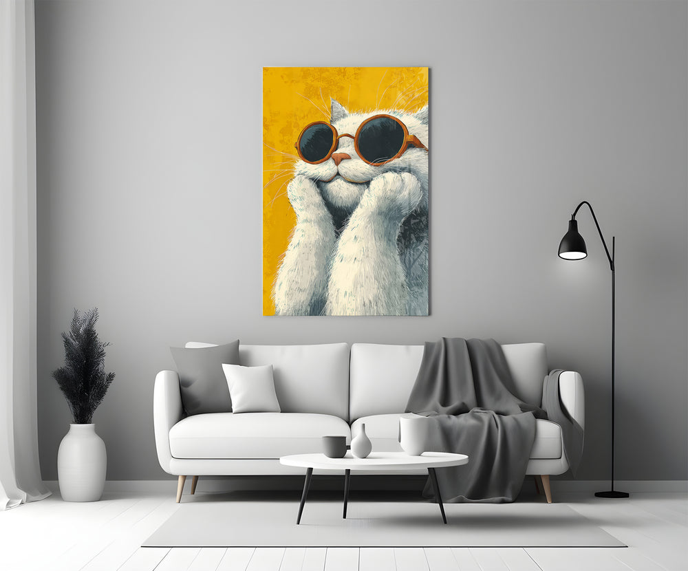 Feline illustration glass print bringing wit to a teen's bedroom