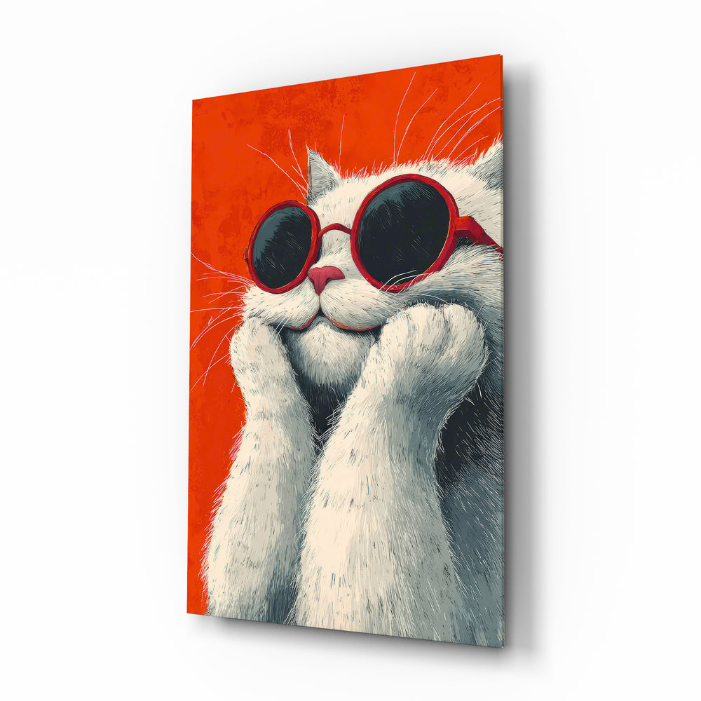 Cool Cat red-shades glass wall art in a modern children's bedroom