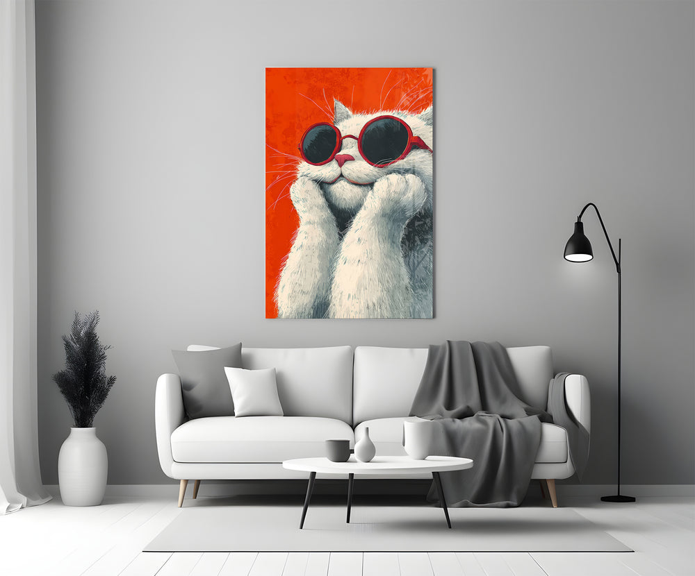 Feline illustration glass print bringing wit to a teen's bedroom