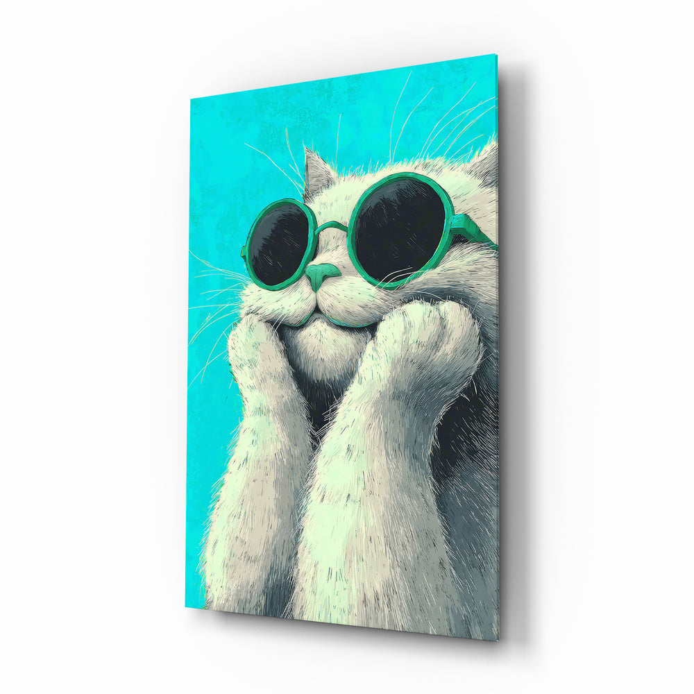 Cool Cat teal-shades glass wall art in a modern children's bedroom
