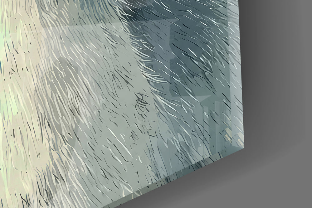 Close-up detail of the cross-hatch fur and teal frames behind glass