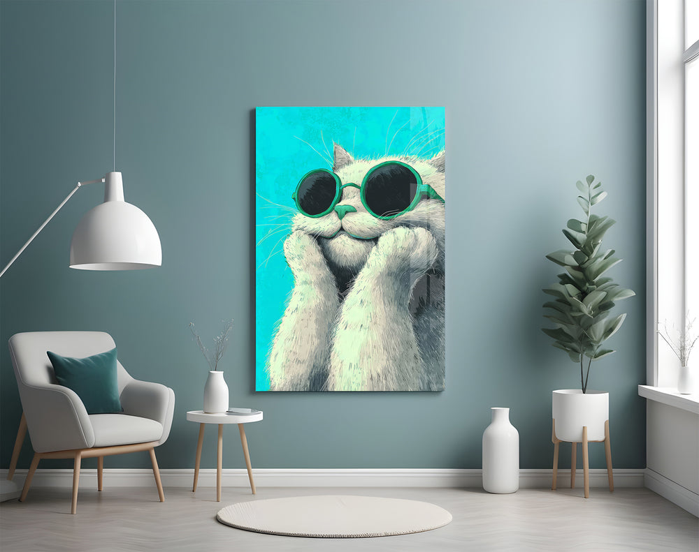 Cool Cat artwork styled in a beach-house lounge interior