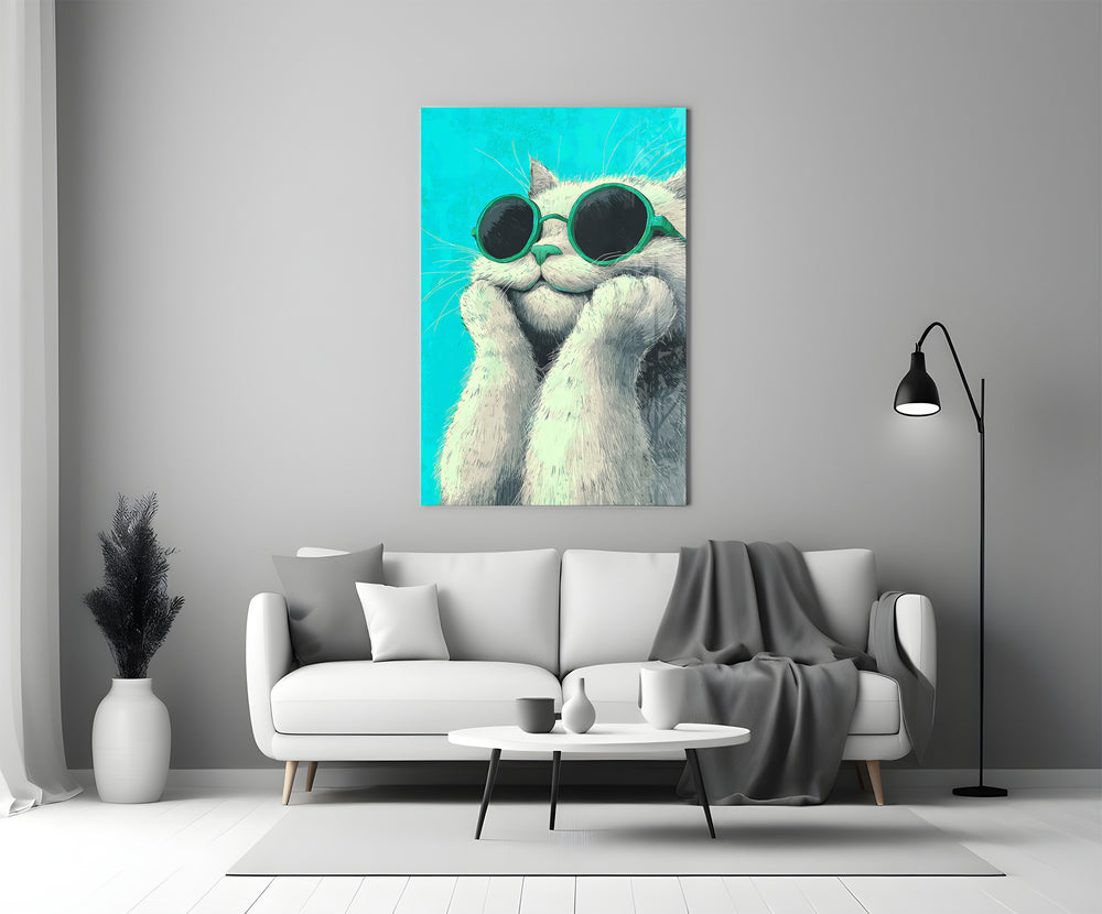 Feline illustration glass print bringing calm to a teen's bedroom